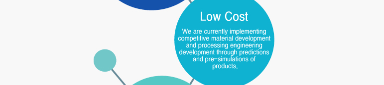 Low Cost - We are currently implementing competitive material development and processing engineering development through predictions and pre-simulations of products.